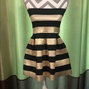 Black and gold strapless dress
